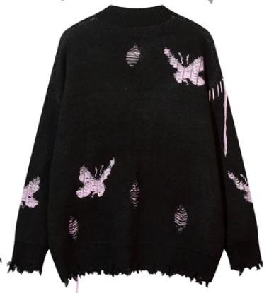 Butterflies Frayed Hem Knit Cardigan