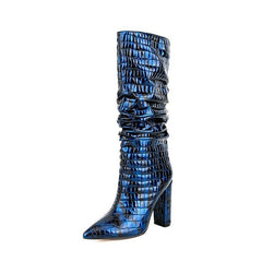 Pre Order:  Blue Snake Pleated Knee-High Boots