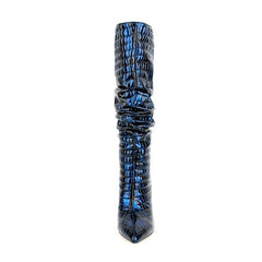 Pre Order:  Blue Snake Pleated Knee-High Boots