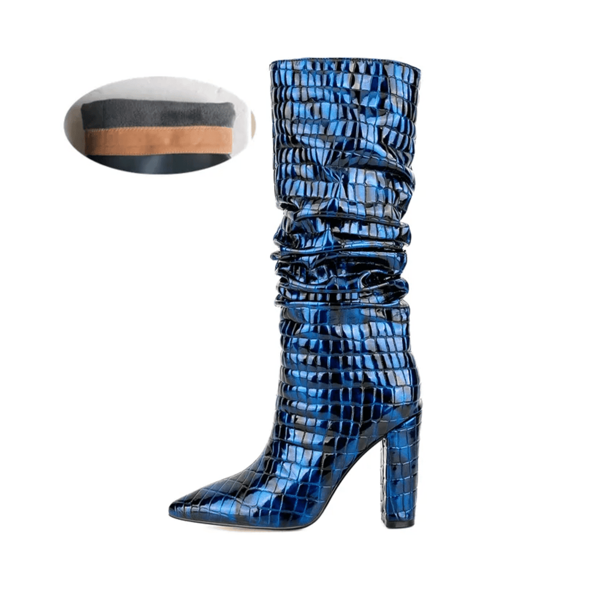 Pre Order:  Blue Snake Pleated Knee-High Boots