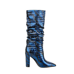 Pre Order:  Blue Snake Pleated Knee-High Boots