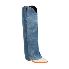 Pre Order:  Blue Washed Denim Knee High Boots