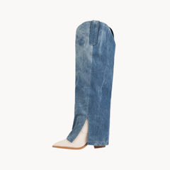 Pre Order:  Blue Washed Denim Knee High Boots