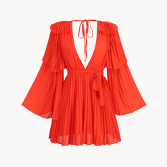 Pre Order:  Bright Orange Pleated Dress - @phenomenalkat