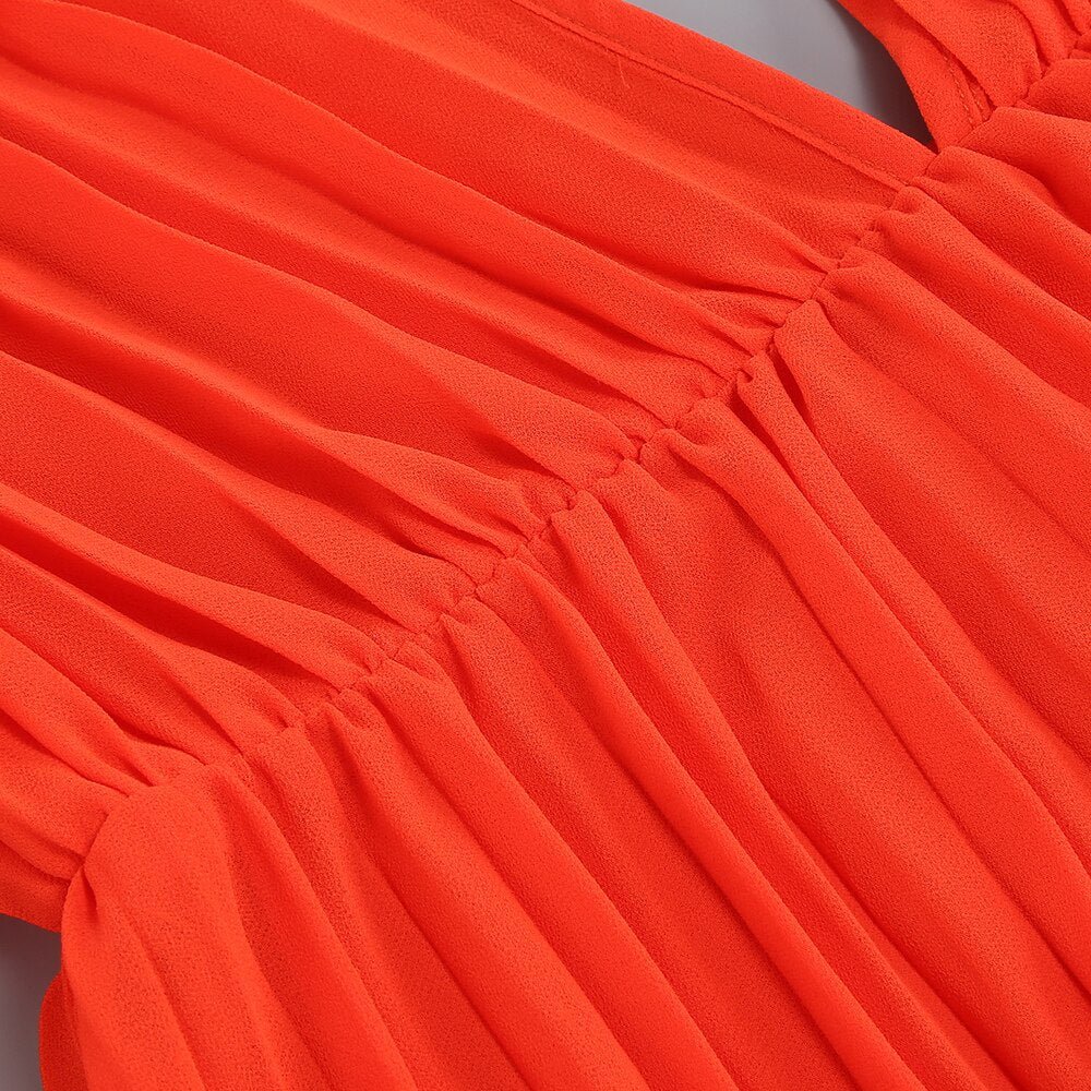 Pre Order:  Bright Orange Pleated Dress - @phenomenalkat