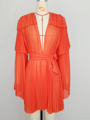Pre Order:  Bright Orange Pleated Dress - @phenomenalkat