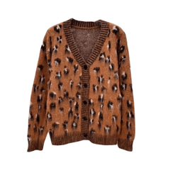 Brown Leopard Knit Cardigan