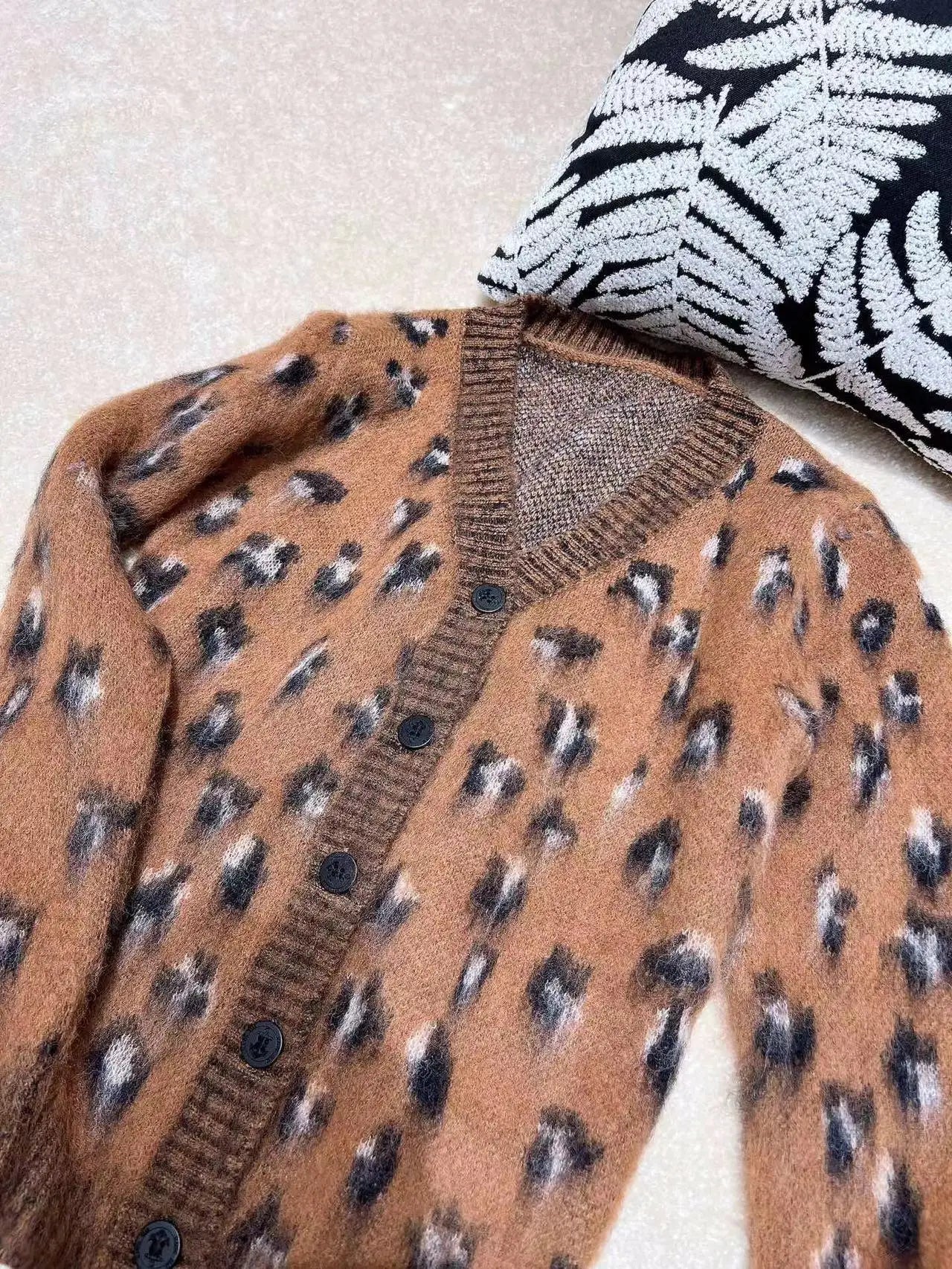 Brown Leopard Knit Cardigan