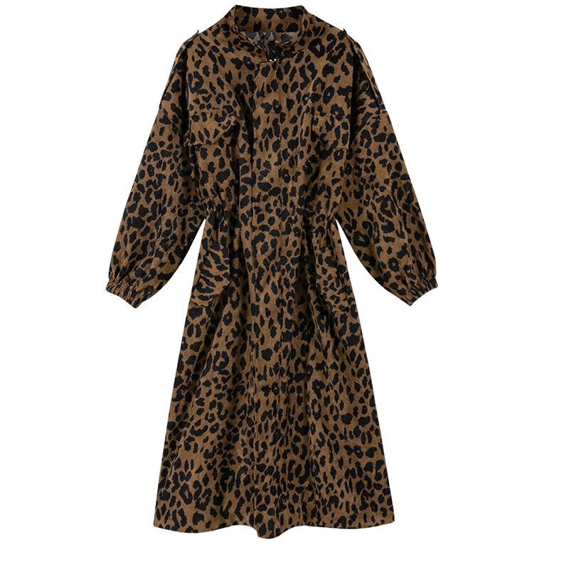 Brown Leopard Long Trench Coat