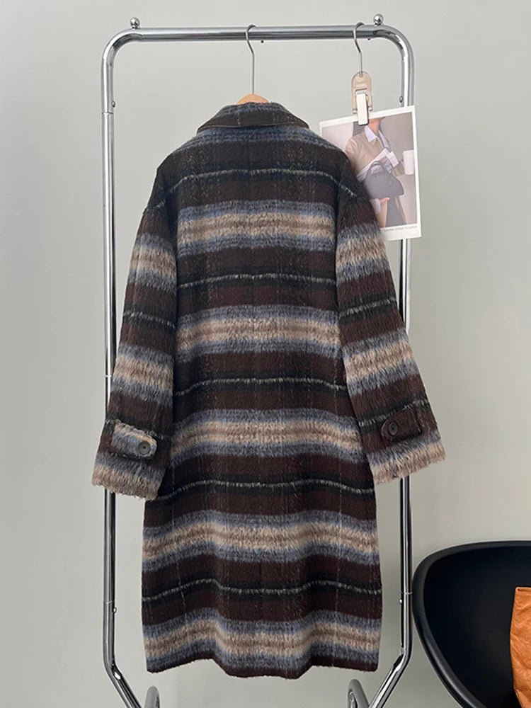 Brown Plaid Single-Breasted Coat