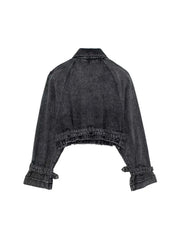 Buckles Straps Cropped Denim Jacket