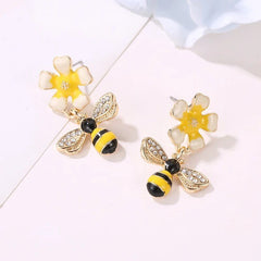 Bumble Bee Flower Dangling Earrings