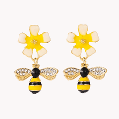 Bumble Bee Flower Dangling Earrings