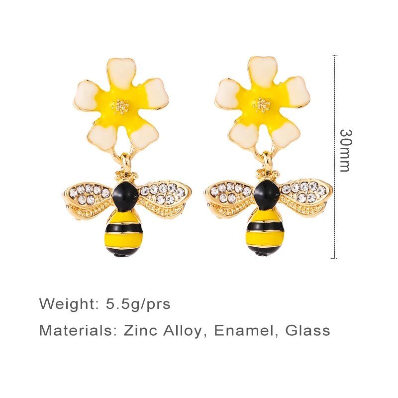 Bumble Bee Flower Dangling Earrings