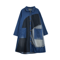 Button Down Patchwork Denim Dress