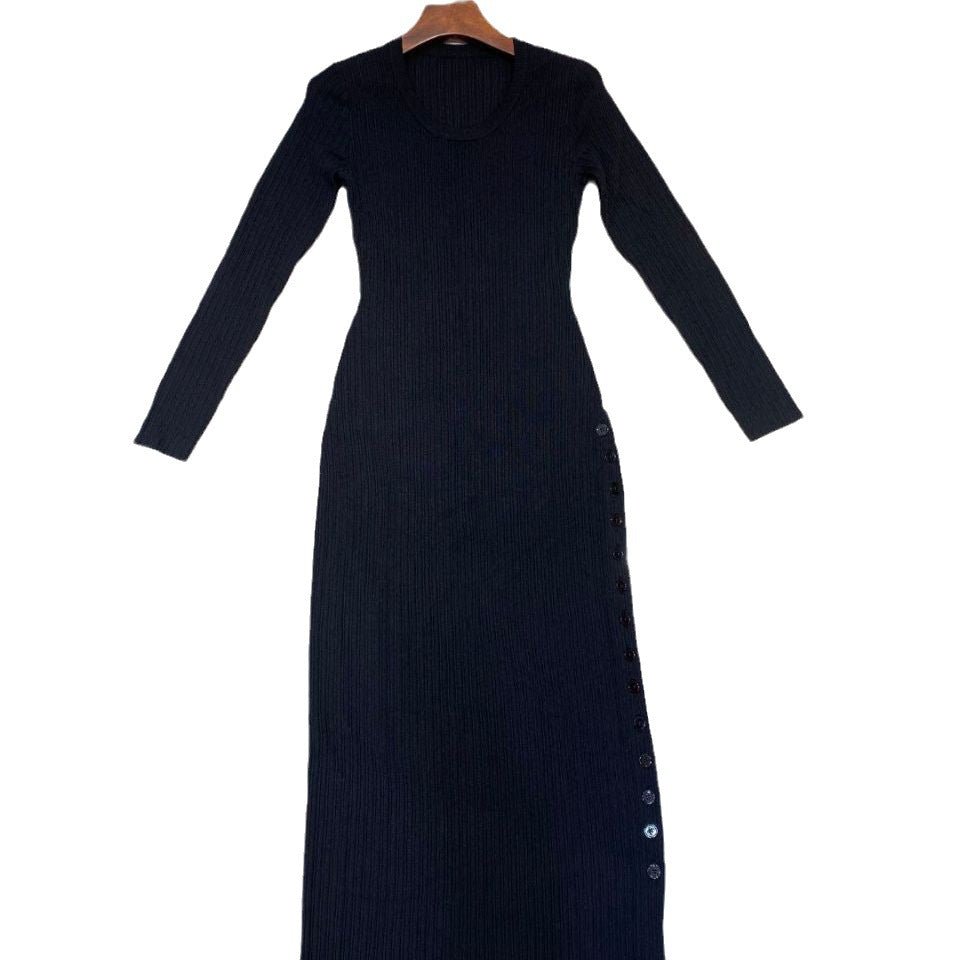 Buttoned Side Split Maxi Knit Dress