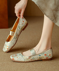 Chinese Style Blue Embroidered Splicing Flat Shoes For Women