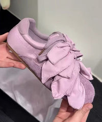 Casual Bow Splicing Flat Shoes For Women Apricot Suede