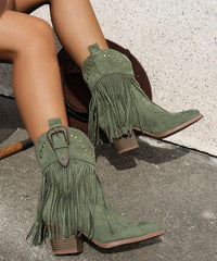 Chic Brown Tasseled Nail Bead Suede Splicing Ankle Boots