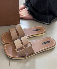 New Fashion Versatile Khaki Flat Soft Slippers Peep Toe