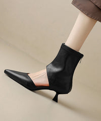 Brown High Heels Faux Leather Fashion Splicing Boots Hollow Out