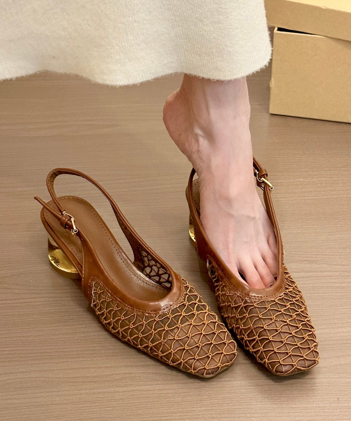 Brown Chunky Breathable Mesh Comfortable Splicing Sandals