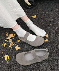 Women Grey Suede Buckle Strap Splicing Flat Feet Shoes