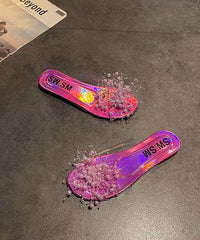 Chic White Nail Bead Splicing Clear Slide Sandals