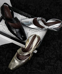 Fashion Bow Splicing Chunky Sandals Silver Sheepskin