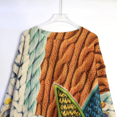 Cable Knit Print Loose Sweater