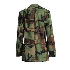 Camouflage Single-Breasted Belted Blazer