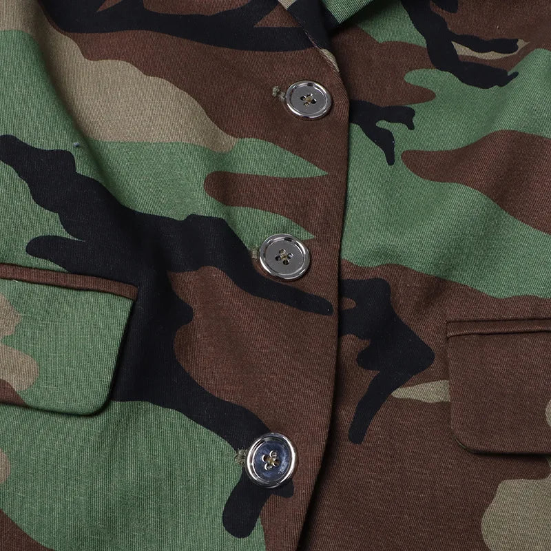 Camouflage Single-Breasted Belted Blazer