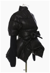 Tie Waist Spliced Knit Cuffs Jacket