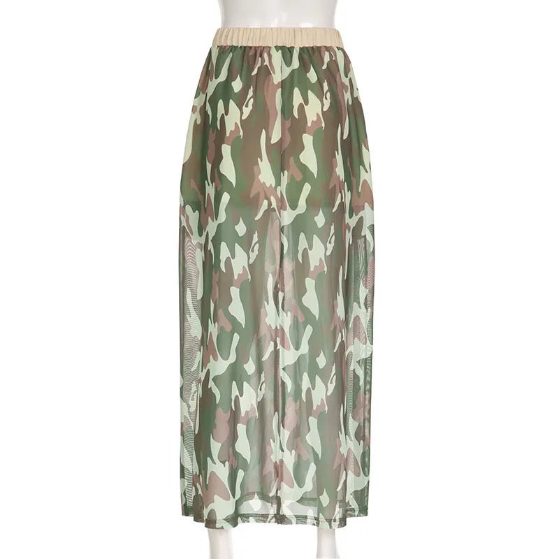 Camouflage Waist Pockets Mesh Skirt