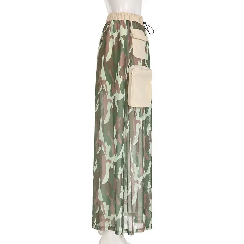 Camouflage Waist Pockets Mesh Skirt