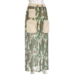 Camouflage Waist Pockets Mesh Skirt