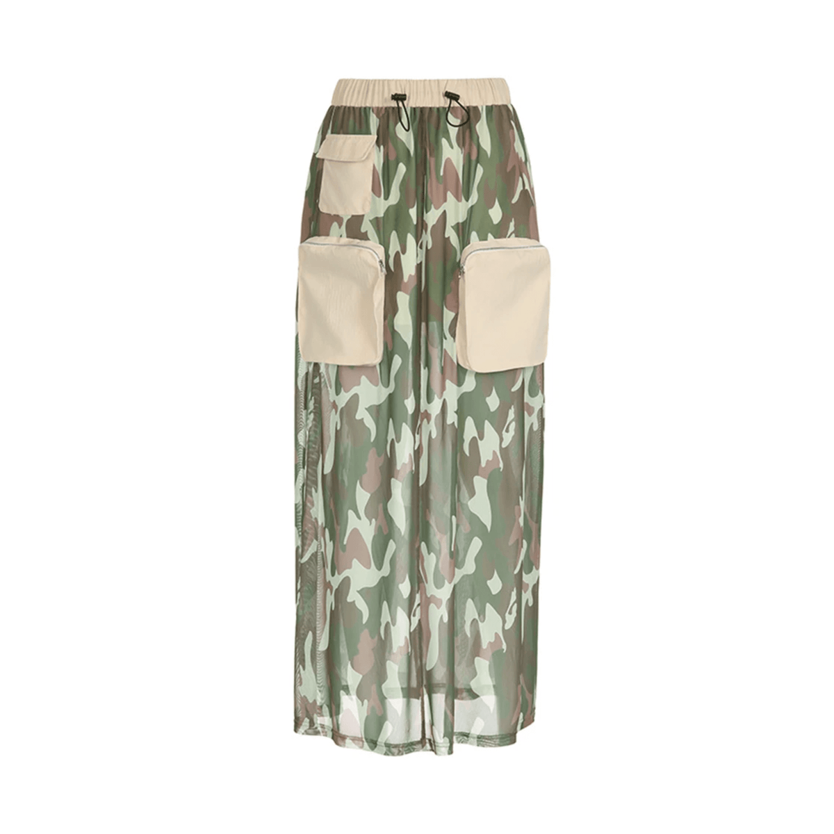 Camouflage Waist Pockets Mesh Skirt