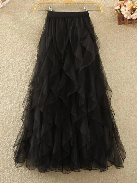 Cascading Ruffles Midi Tulle Skirt