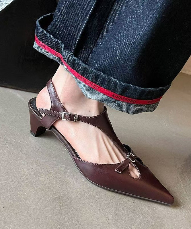 Chic Splicing Chunky Hollow Out Sandals Brown Cowhide Leather