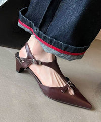 Chic Splicing Chunky Hollow Out Sandals Brown Cowhide Leather