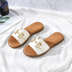 Women Summer Vintage Handmade Cowhide Leather Slippers