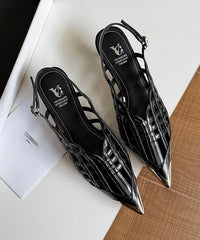 Chic Black High Heel Cowhide Leather Hollow Out Splicing Sandals