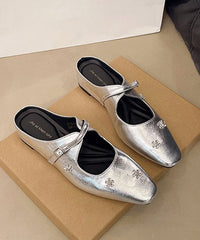 Chic Splicing Silver Faux Leather Slide Sandals Zircon
