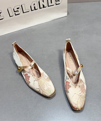 Chinese Style Embroidered Flats Apricot Buckle Strap