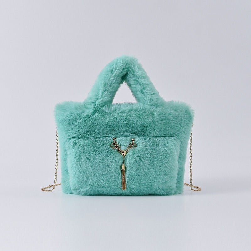 Chain Strap Plush Faux Fur Handbag