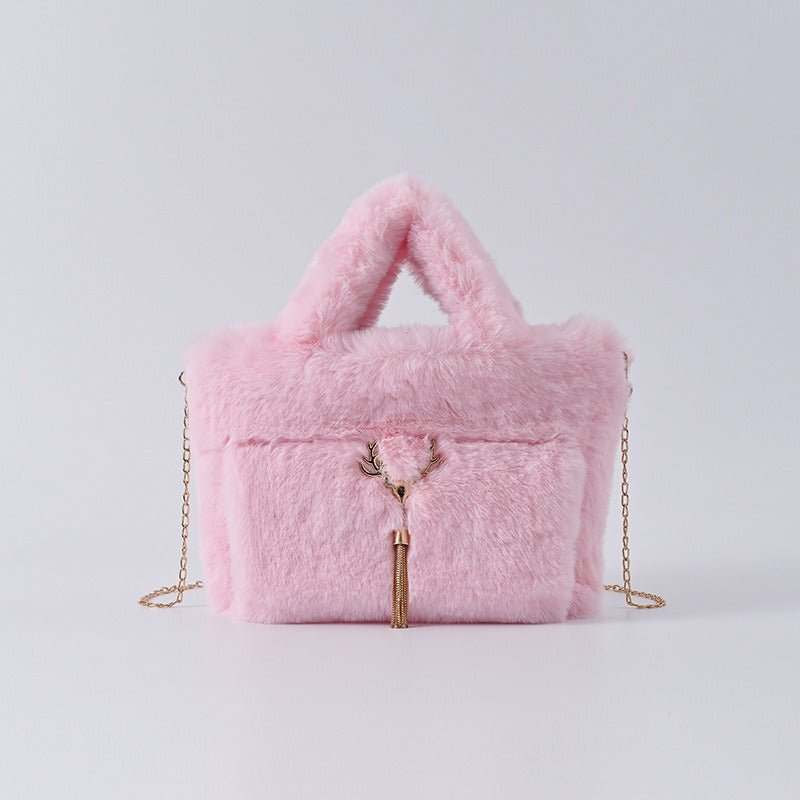 Chain Strap Plush Faux Fur Handbag