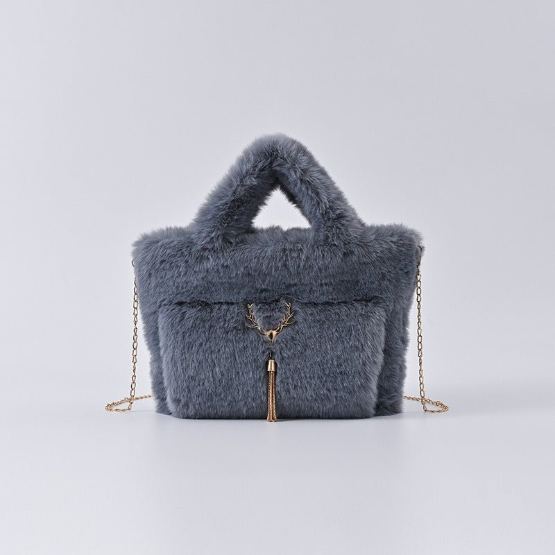 Chain Strap Plush Faux Fur Handbag