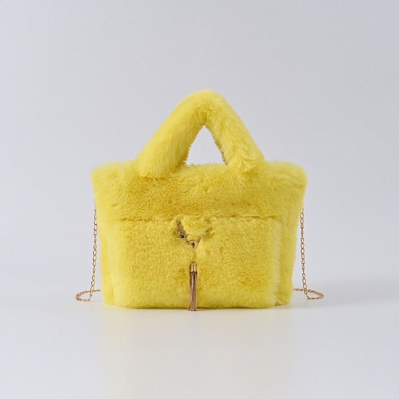 Chain Strap Plush Faux Fur Handbag