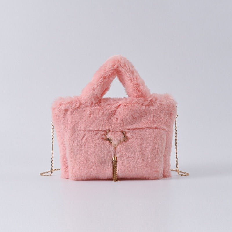 Chain Strap Plush Faux Fur Handbag