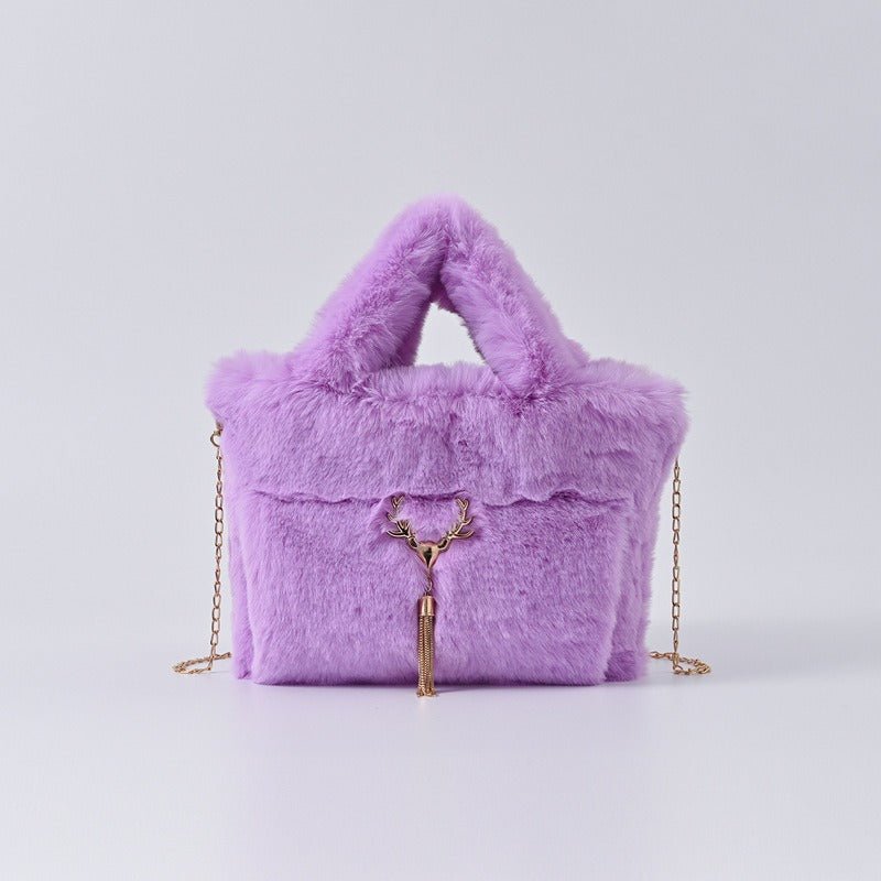 Chain Strap Plush Faux Fur Handbag